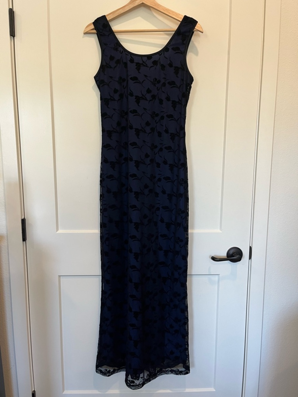 Vtg 90s Y2K velvet burnout sheer navy black maxi whimsigoth romantic fairy dress